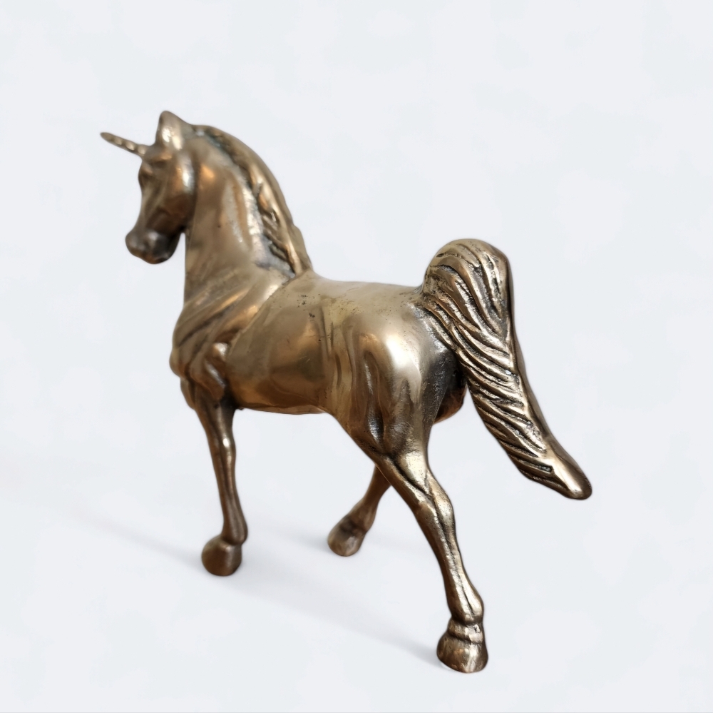 Vintage Solid Brass Unicorn Figurine 5" Mythical Horse Cottagecore Fantasy Decor - Picture 7 of 10